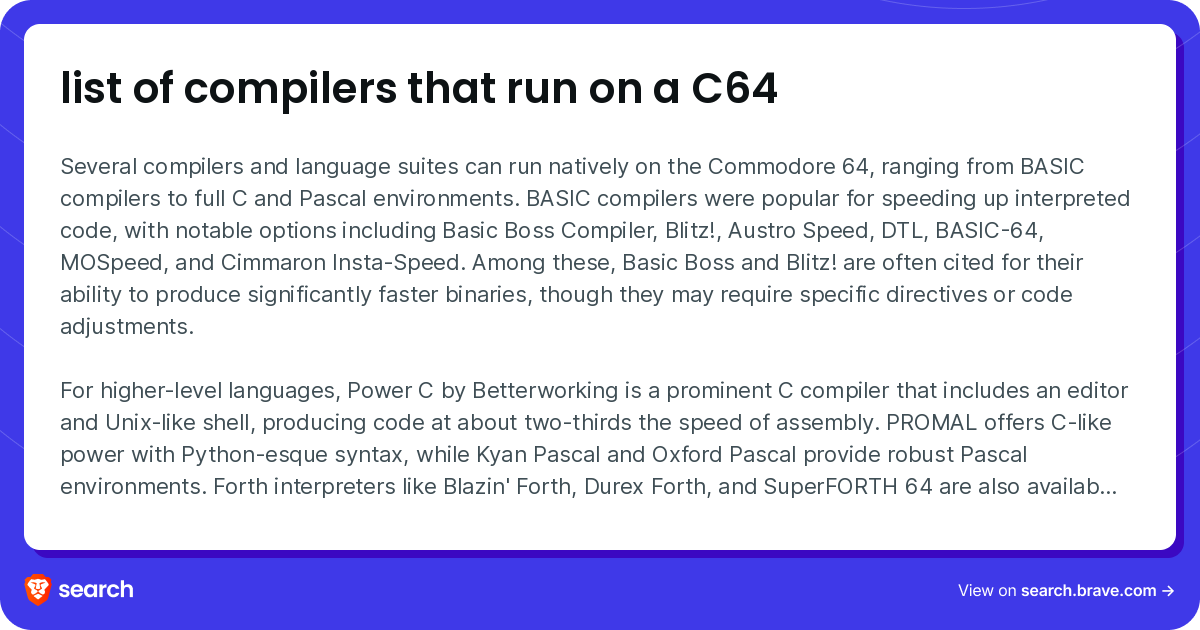 list of compilers that run on a C64