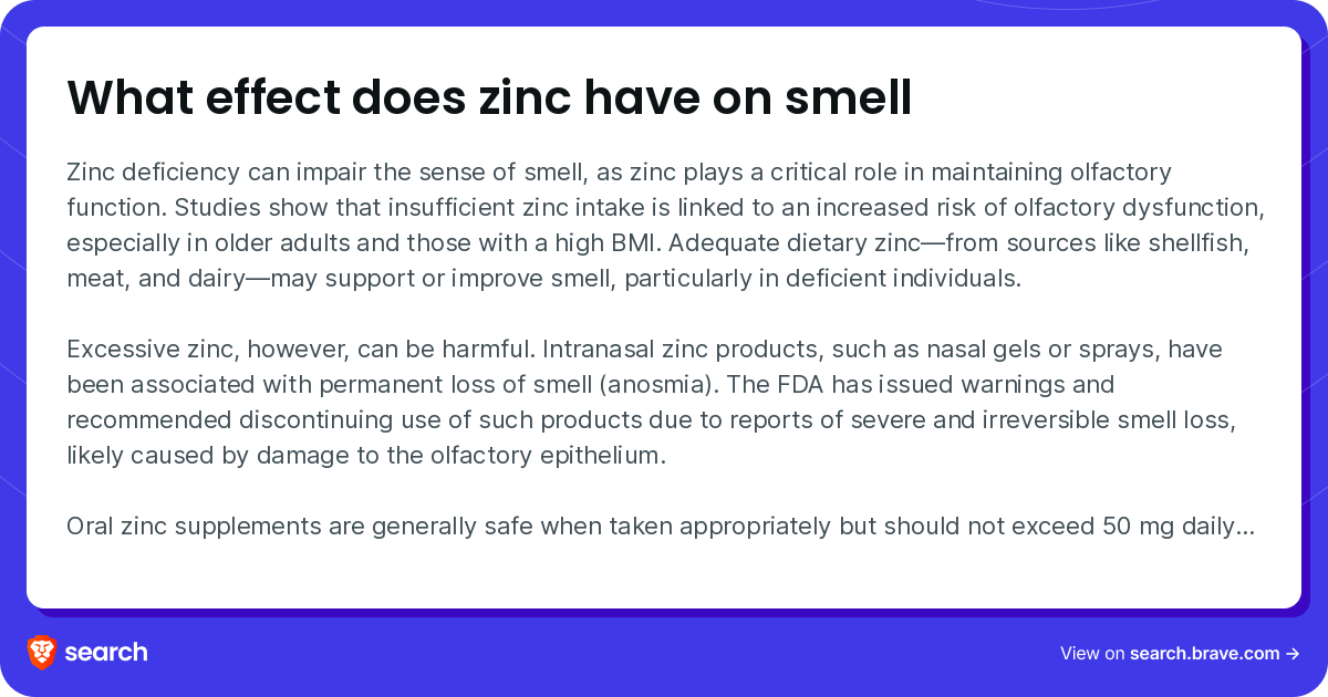 What effect does zinc have on smell