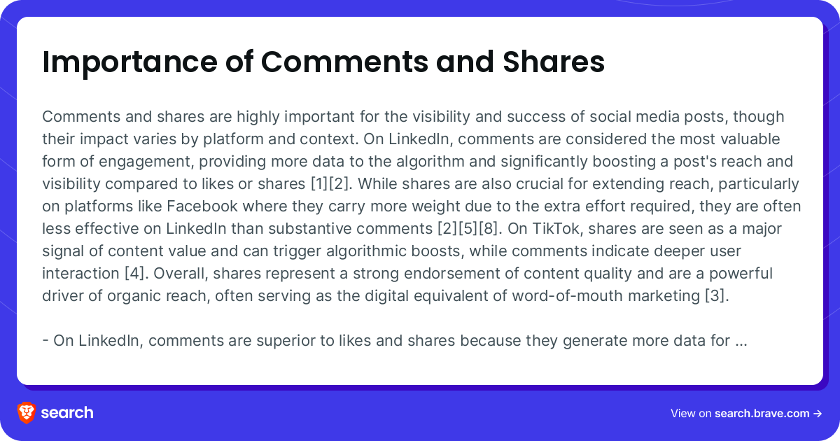 Importance of Comments and Shares